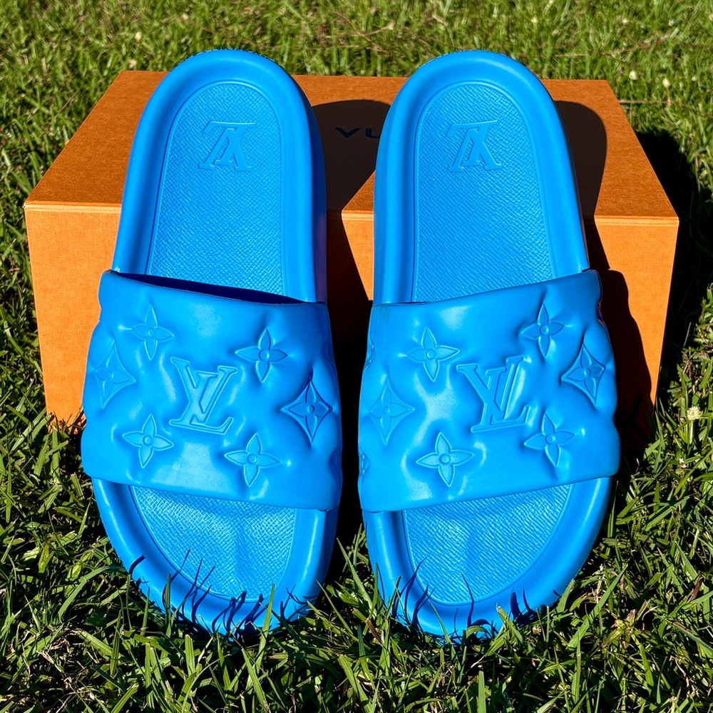 Louis Vuitton Blue Waterfront Mule Slide Size 10.5 Abloh FW21 Collector Sandal - Picture 1 of 16